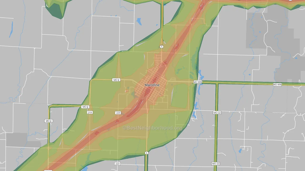 Marceline, MO Map of Noise Levels in Marceline