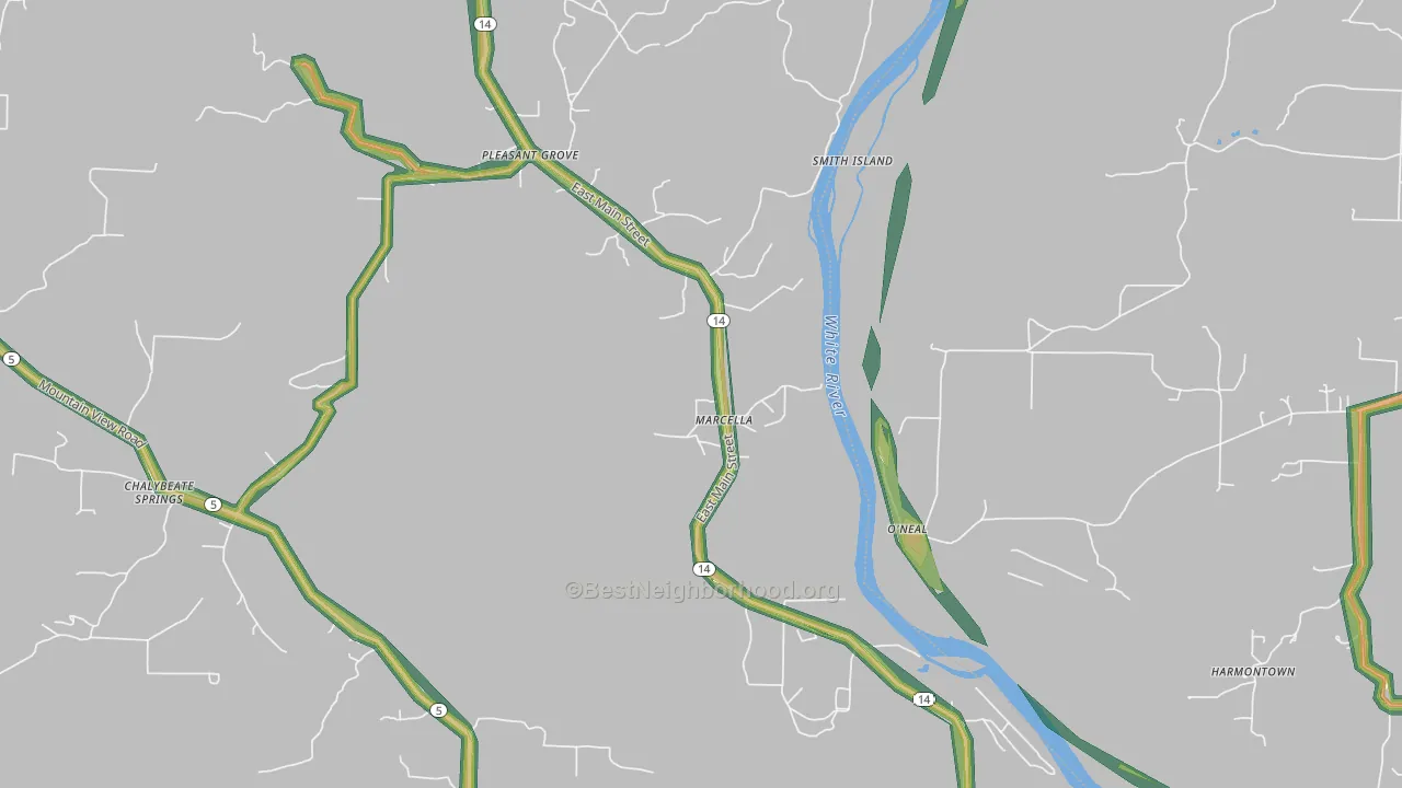Marcella, AR Map of Noise Levels in Marcella