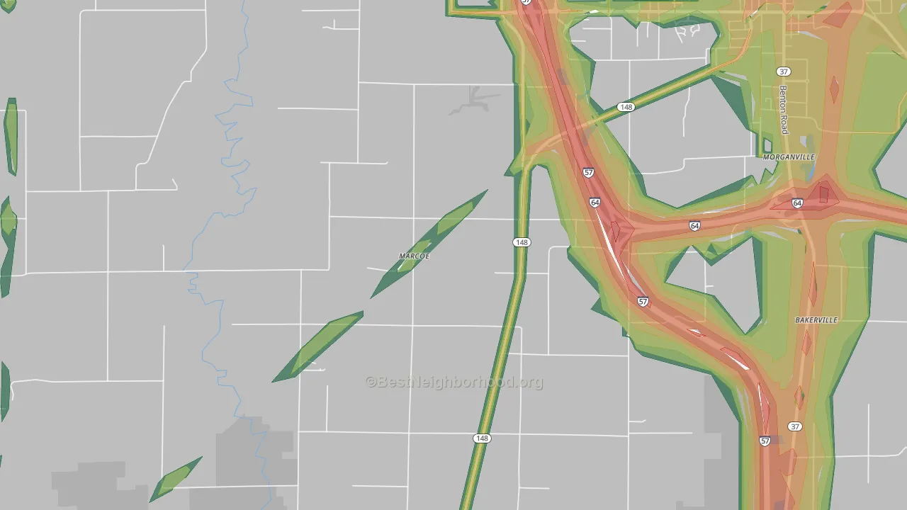 Marcoe, IL Map of Noise Levels in Marcoe