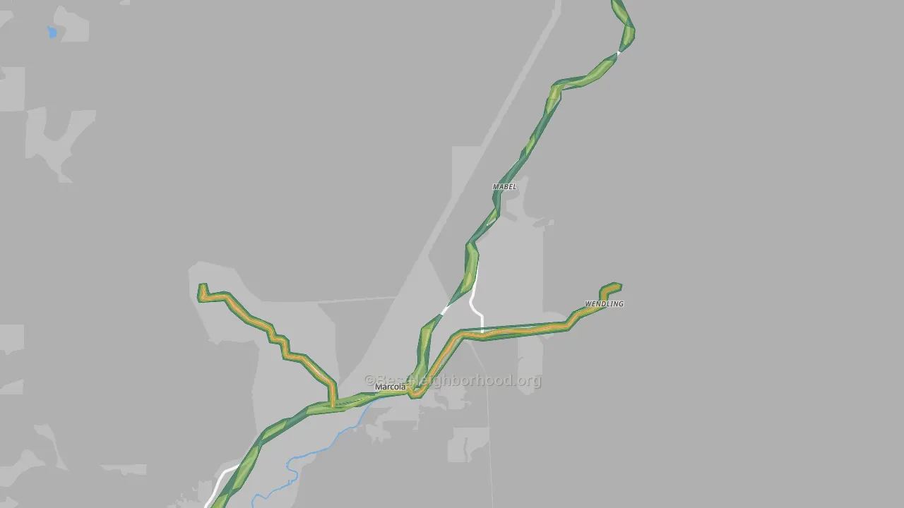 Marcola, OR Map of Noise Levels in Marcola