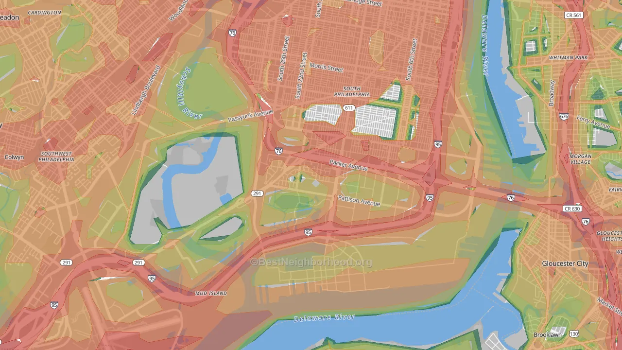 Marconi Plaza-Packer Park, Philadelphia, PA Map of Noise Levels in Marconi Plaza-Packer Park