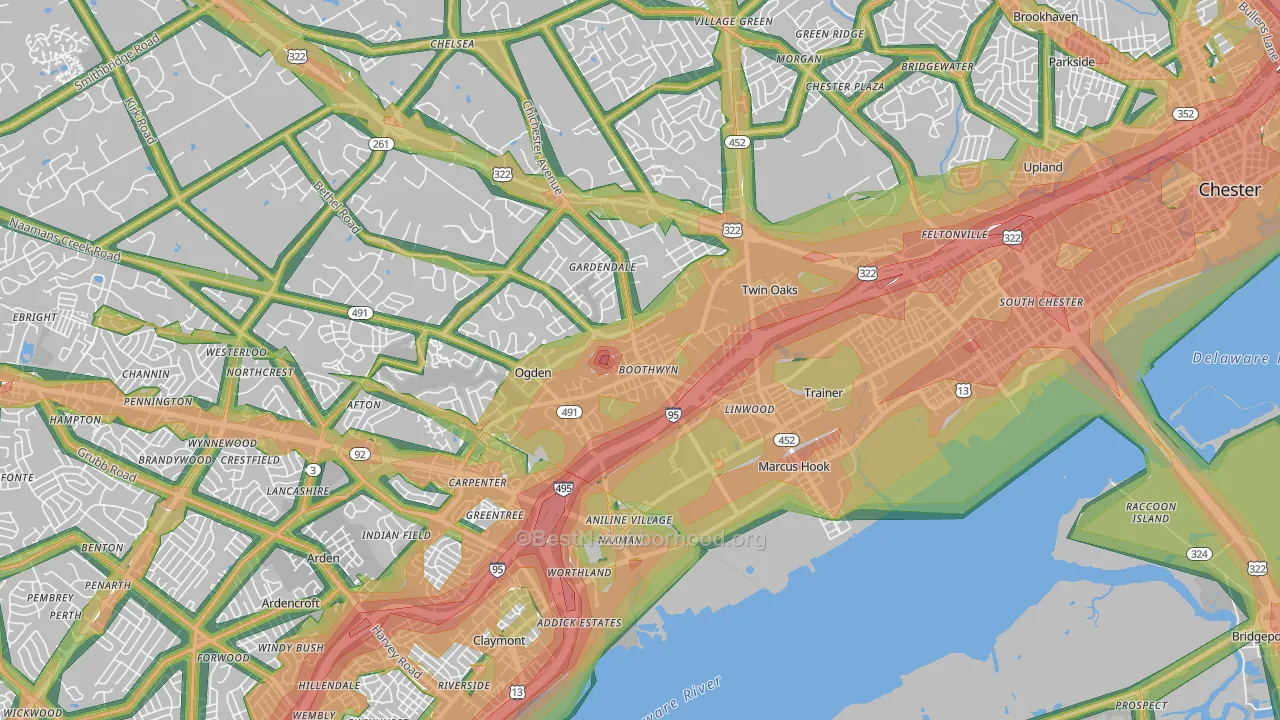 Marcus Hook, PA Map of Noise Levels in Marcus Hook