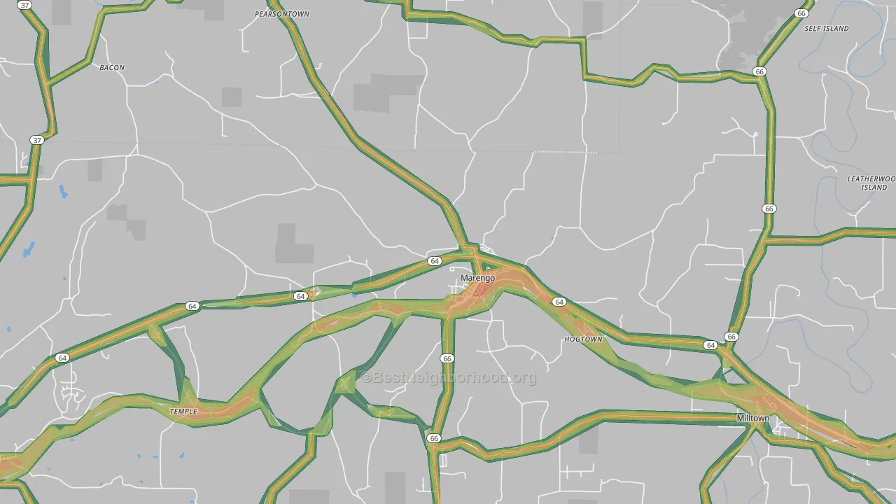 Marengo, IN Map of Noise Levels in Marengo
