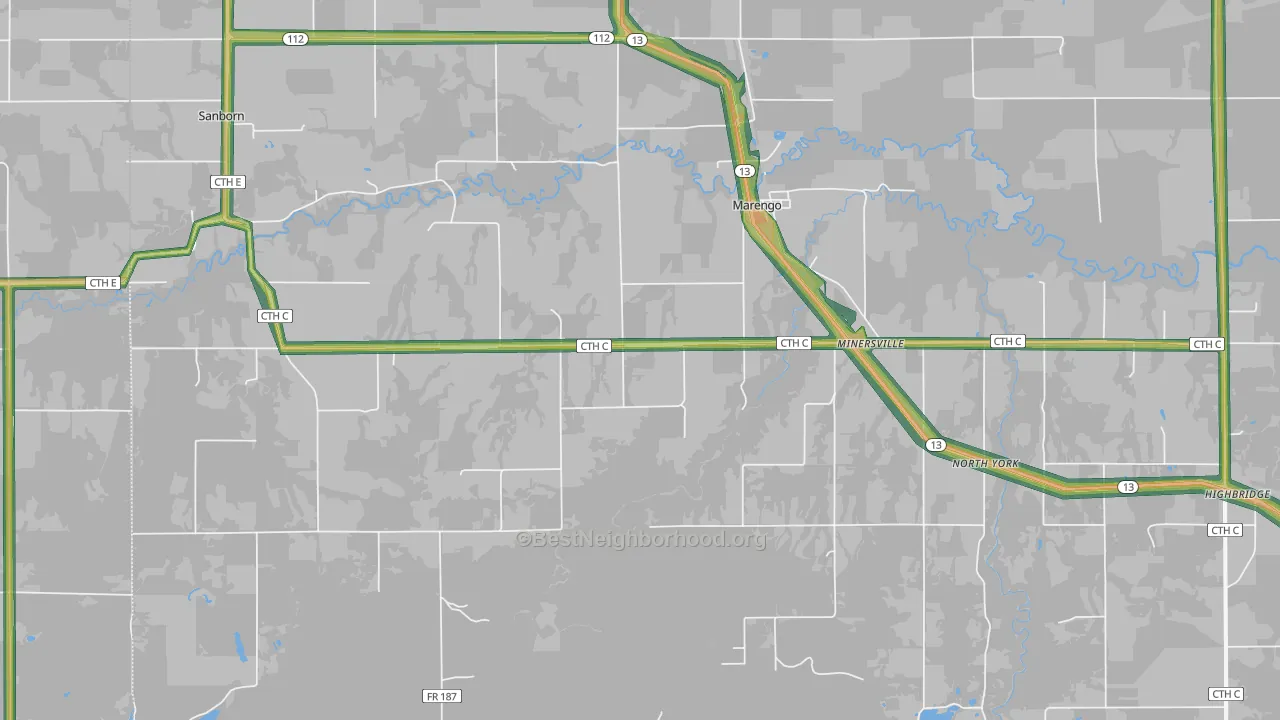 Marengo, WI Map of Noise Levels in Marengo