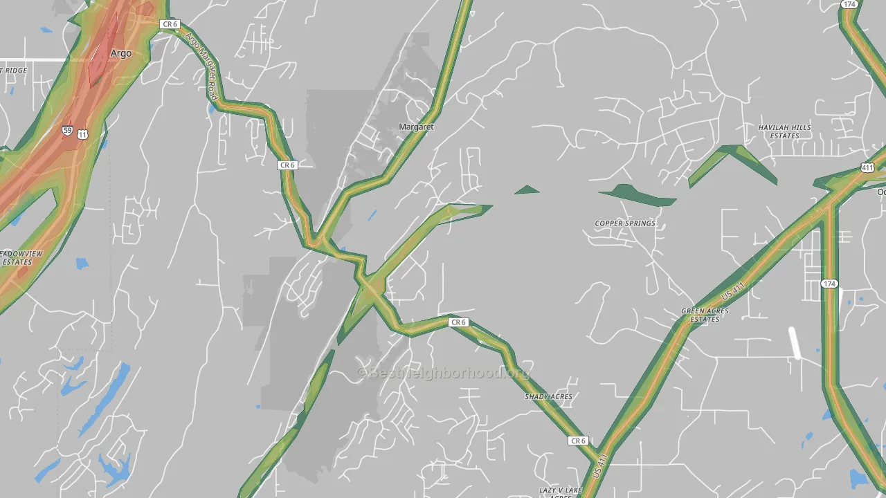 Margaret, AL Map of Noise Levels in Margaret