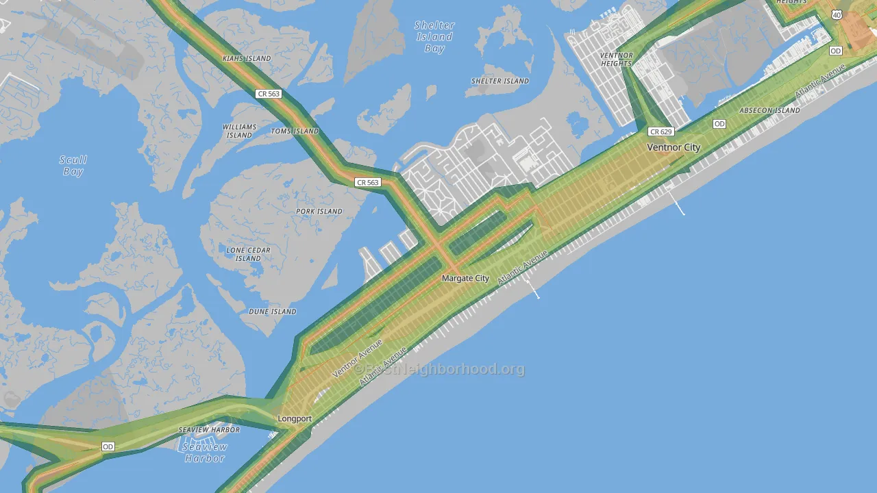 Margate City, NJ Map of Noise Levels in Margate City