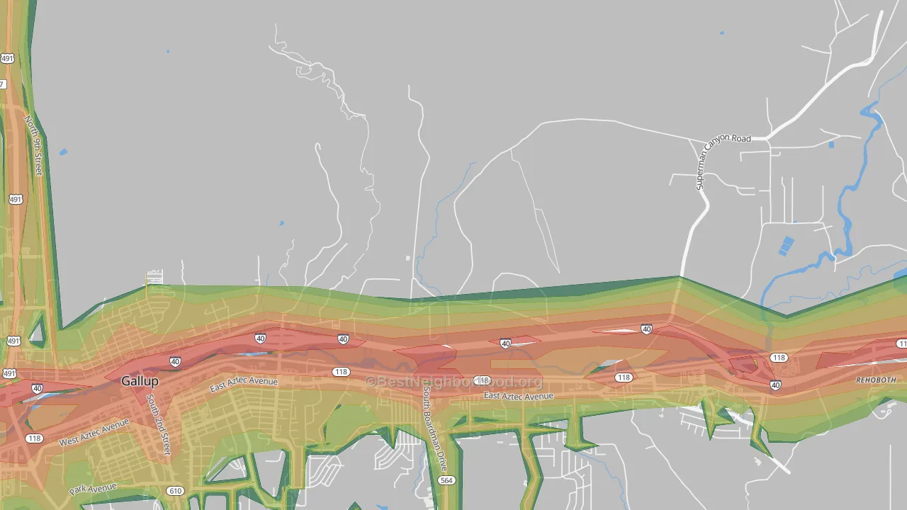 Mariano Lake, NM Map of Noise Levels in Mariano Lake