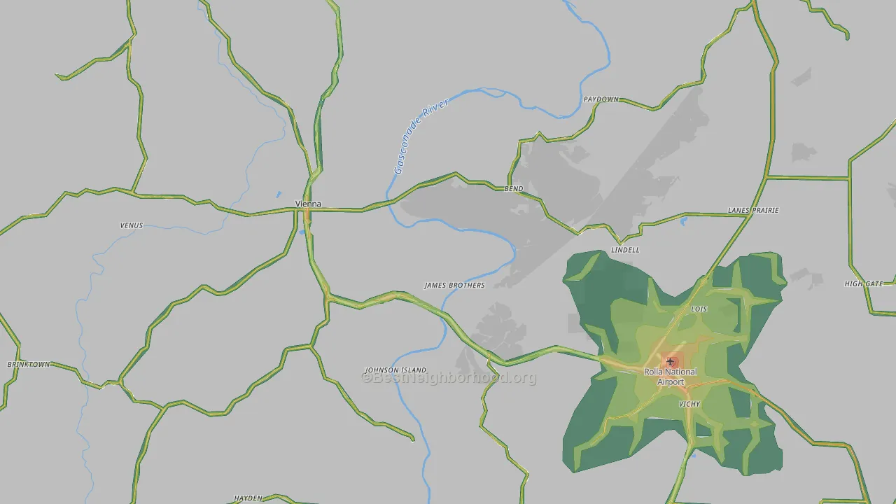 Maries County, MO Map of Noise Levels in Maries County