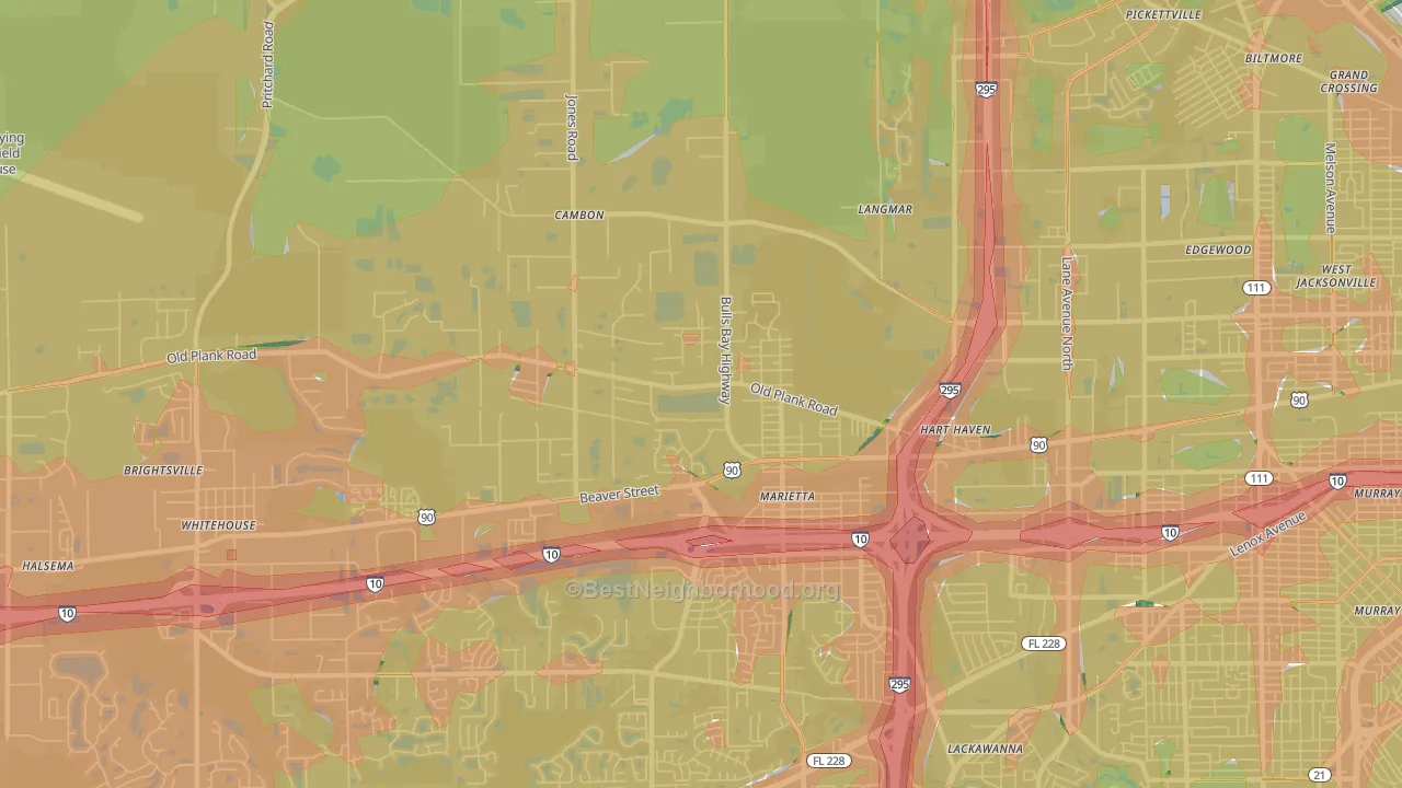 Marietta, Jacksonville, FL Map of Noise Levels in Marietta