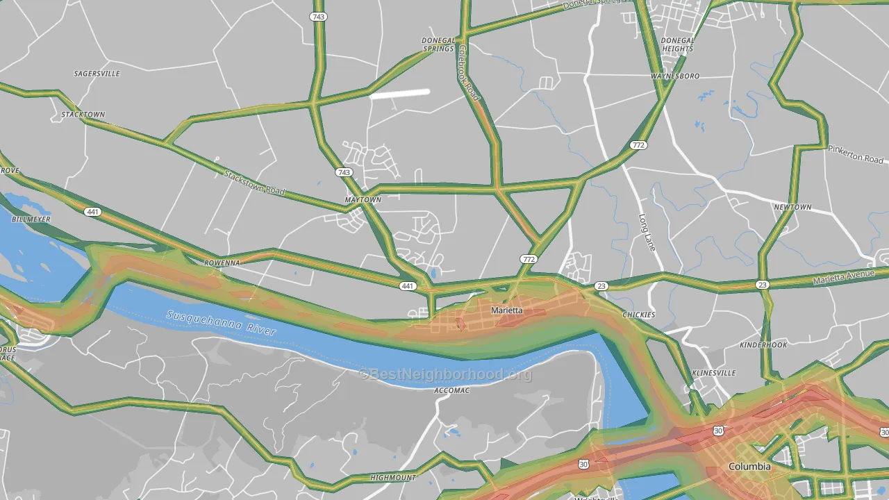 Marietta, PA Map of Noise Levels in Marietta