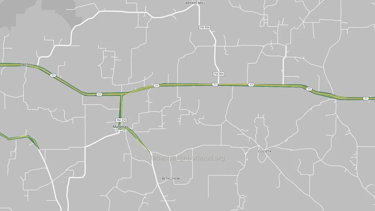 Marietta, TX Map of Noise Levels in Marietta