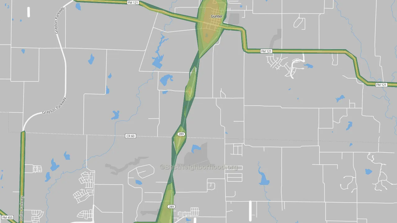 Marilee, TX Map of Noise Levels in Marilee