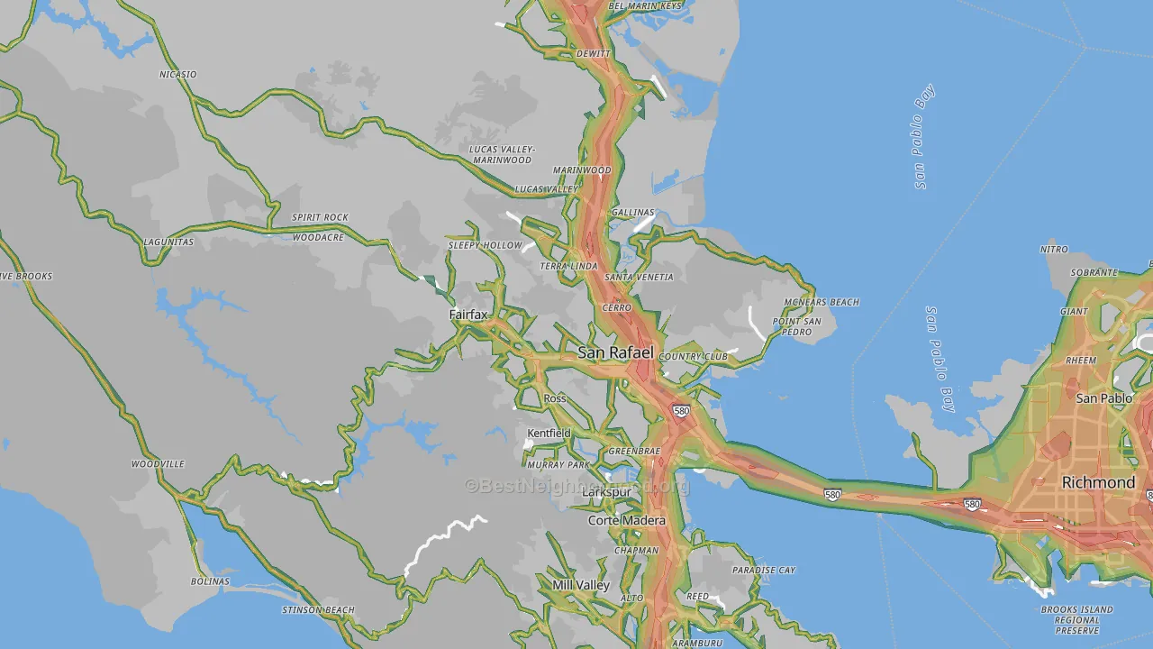 Marin County, CA Map of Noise Levels in Marin County