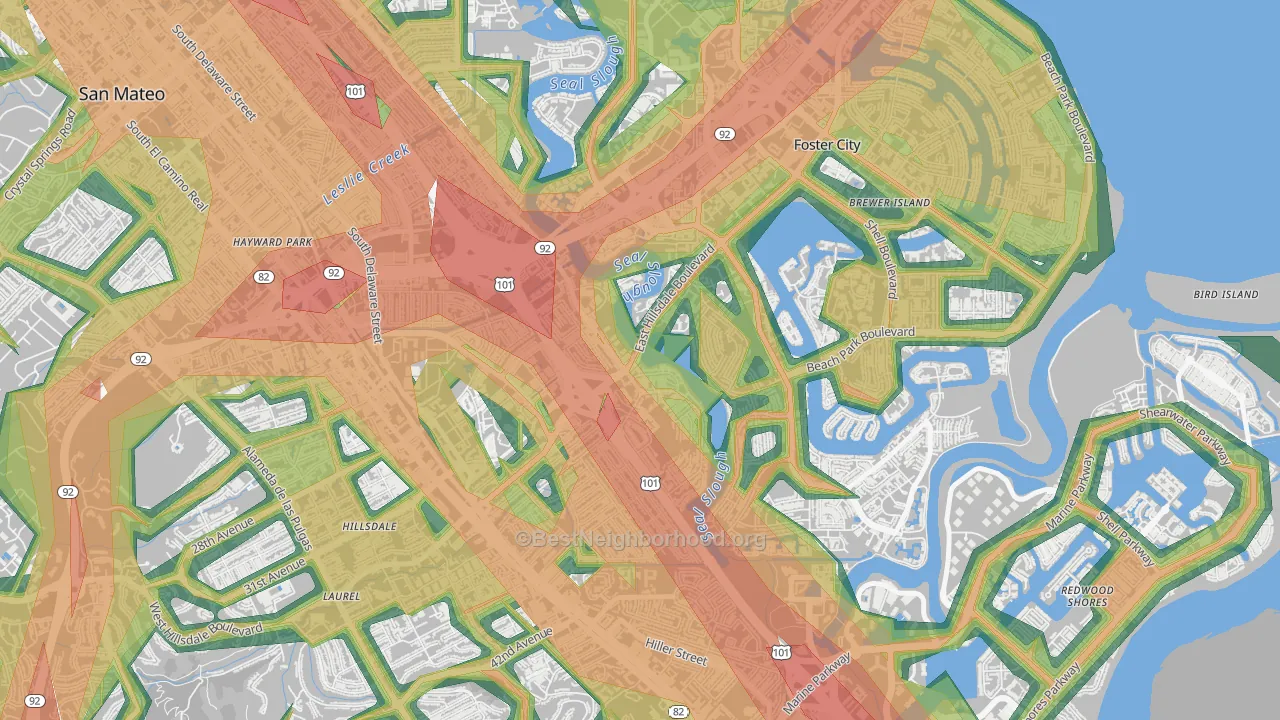 Marina Lagoon, San Mateo, CA Map of Noise Levels in Marina Lagoon