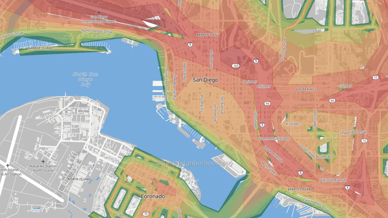 Marina, San Diego, CA Map of Noise Levels in Marina