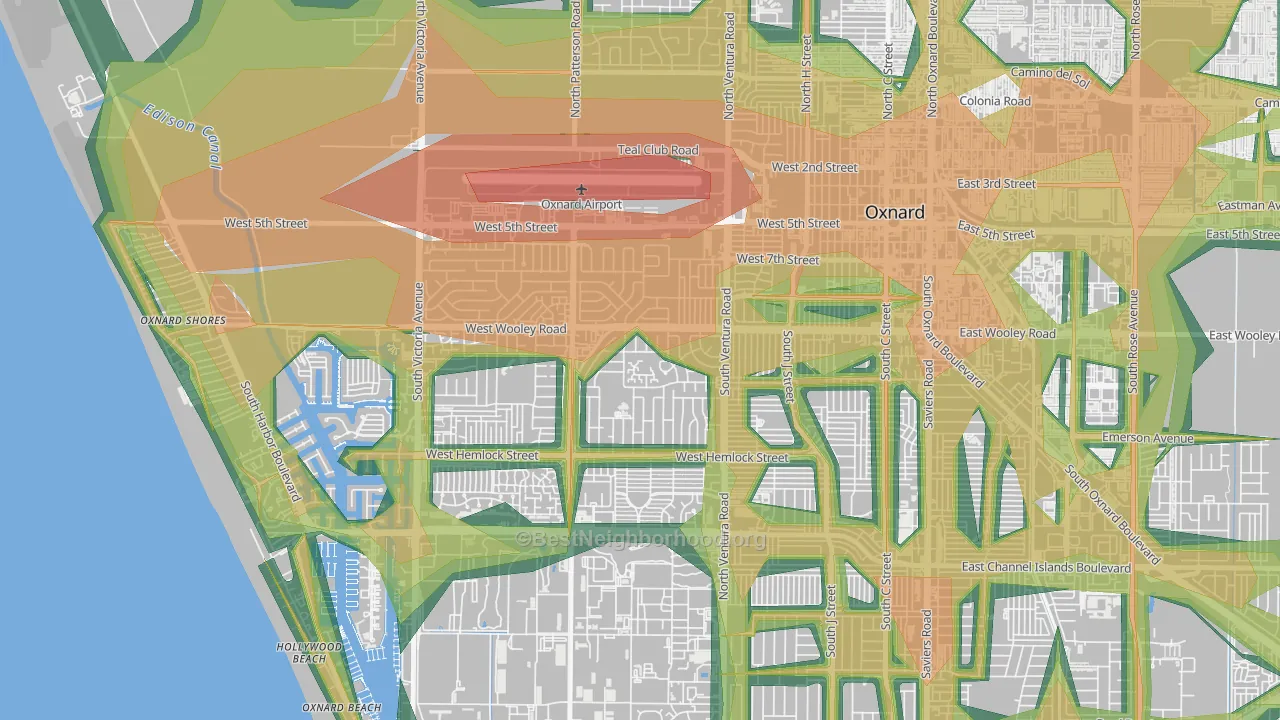 Marina West, Oxnard, CA Map of Noise Levels in Marina West