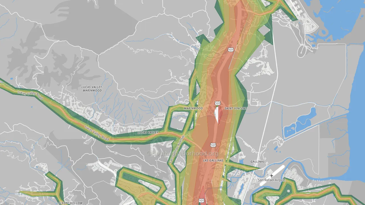 Marinwood, San Rafael, CA Map of Noise Levels in Marinwood
