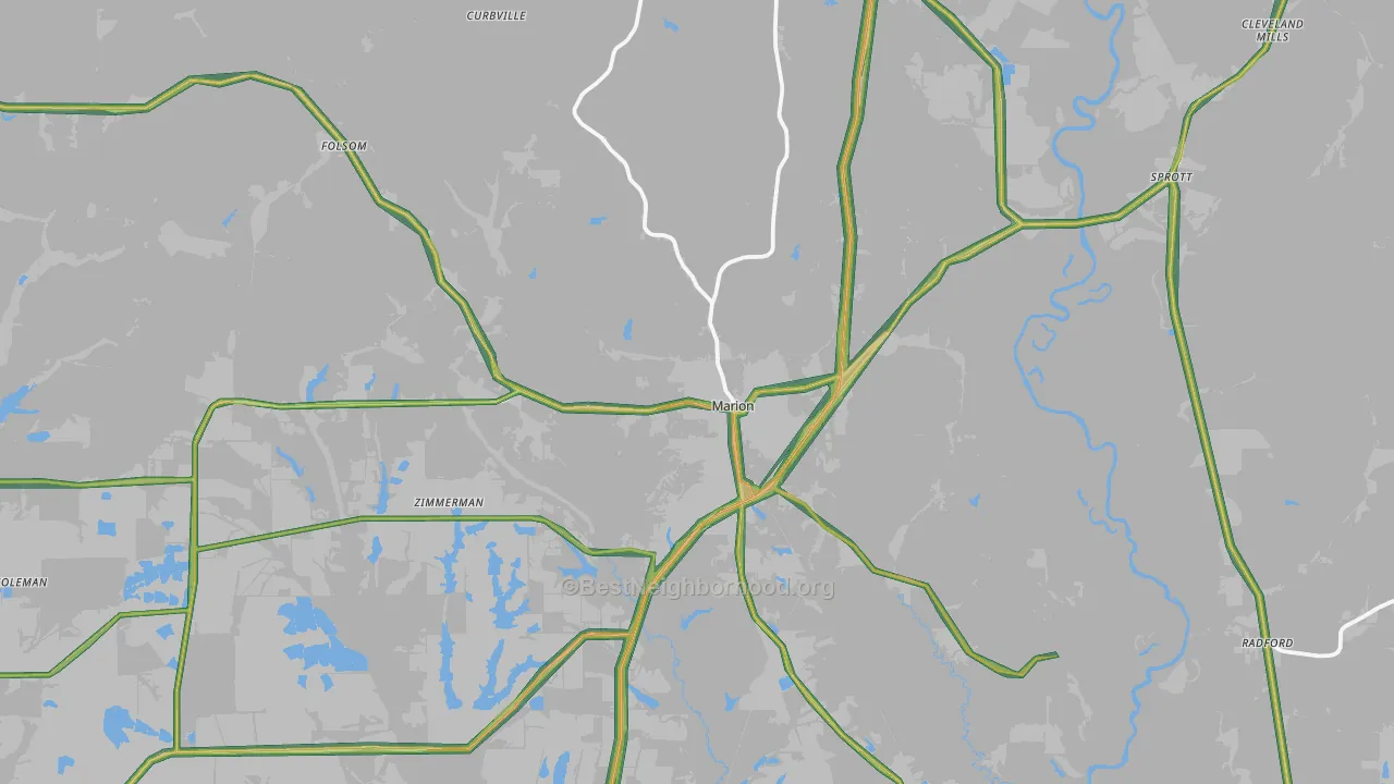 Marion, AL Map of Noise Levels in Marion