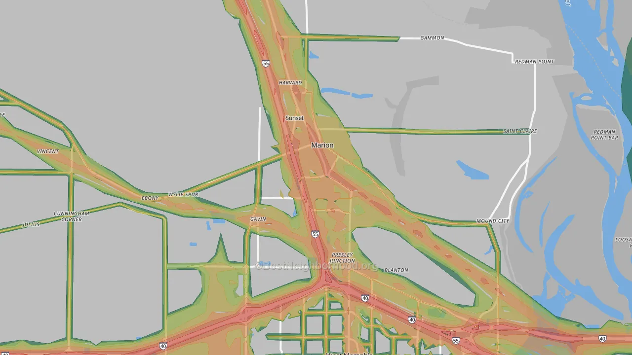 Marion, AR Map of Noise Levels in Marion