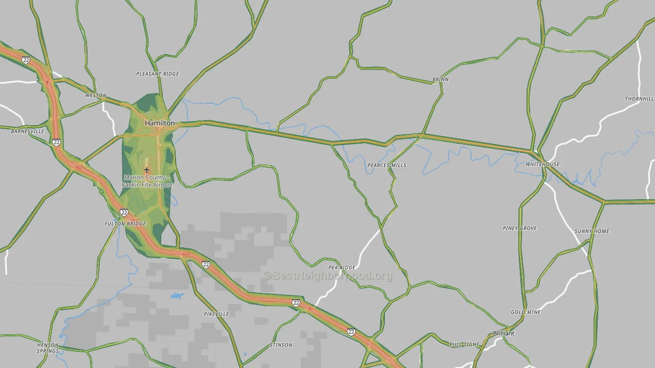 Marion County, AL Map of Noise Levels in Marion County