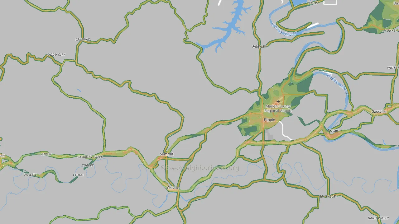 Marion County, AR Map of Noise Levels in Marion County