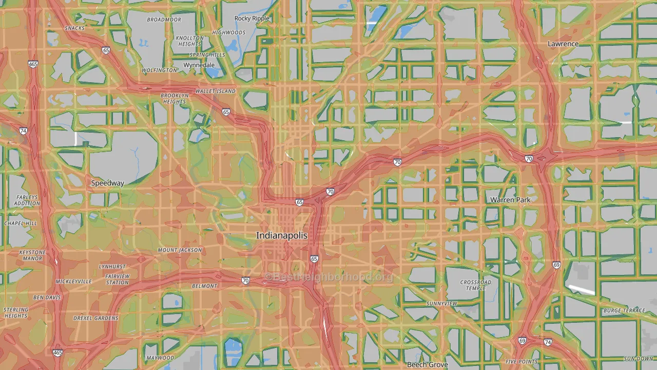 Marion County, IN Map of Noise Levels in Marion County
