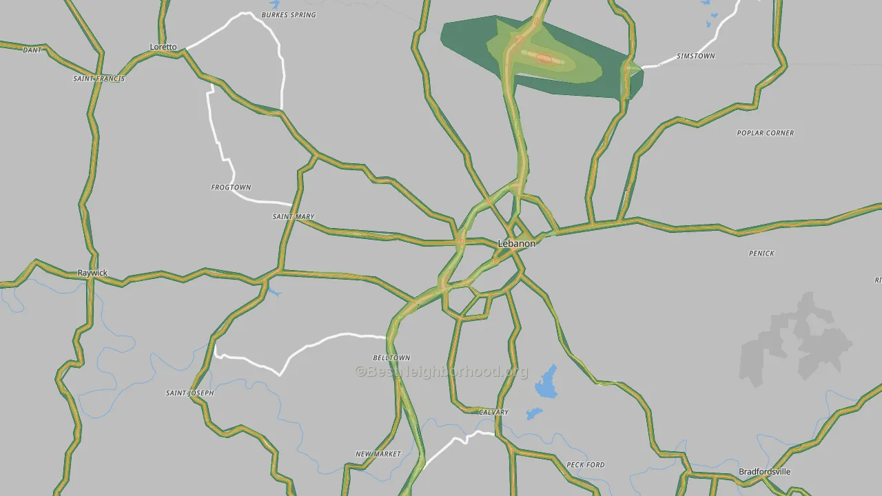 Marion County, KY Map of Noise Levels in Marion County