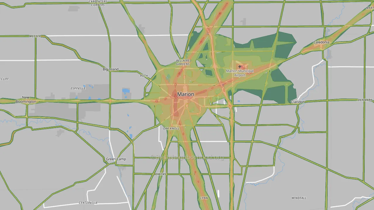 Marion County, OH Map of Noise Levels in Marion County