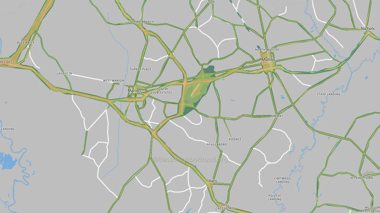 Marion County, SC Map of Noise Levels in Marion County