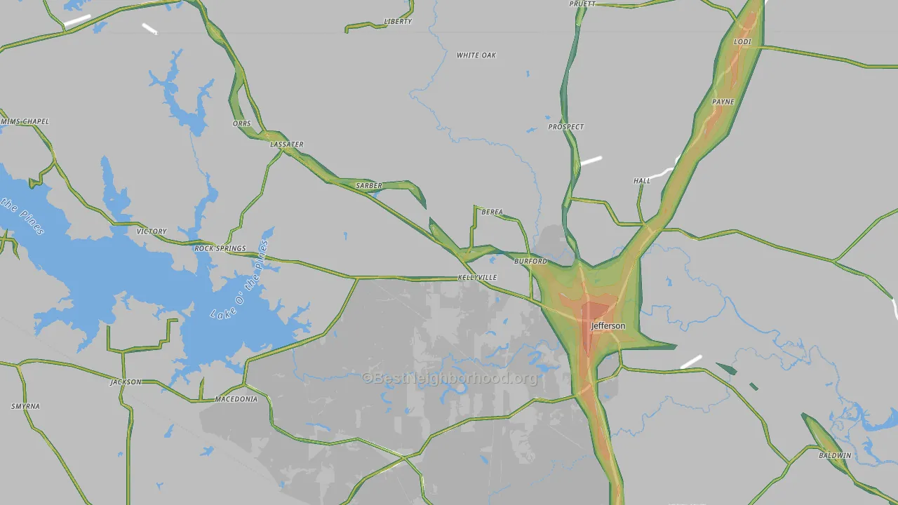 Marion County, TX Map of Noise Levels in Marion County