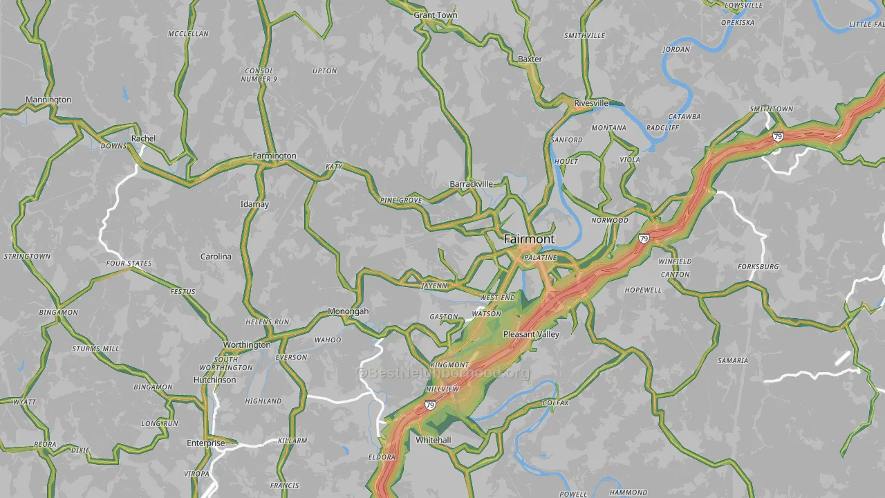 Marion County, WV Map of Noise Levels in Marion County