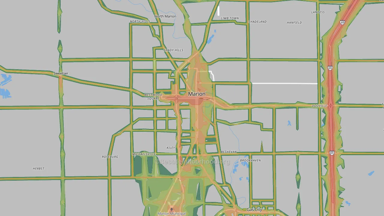 Marion, IN Map of Noise Levels in Marion