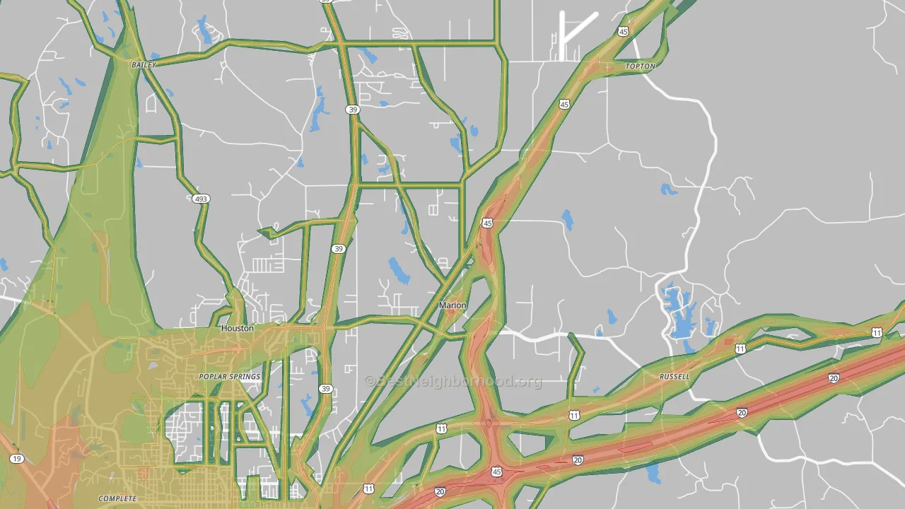 Marion, MS Map of Noise Levels in Marion