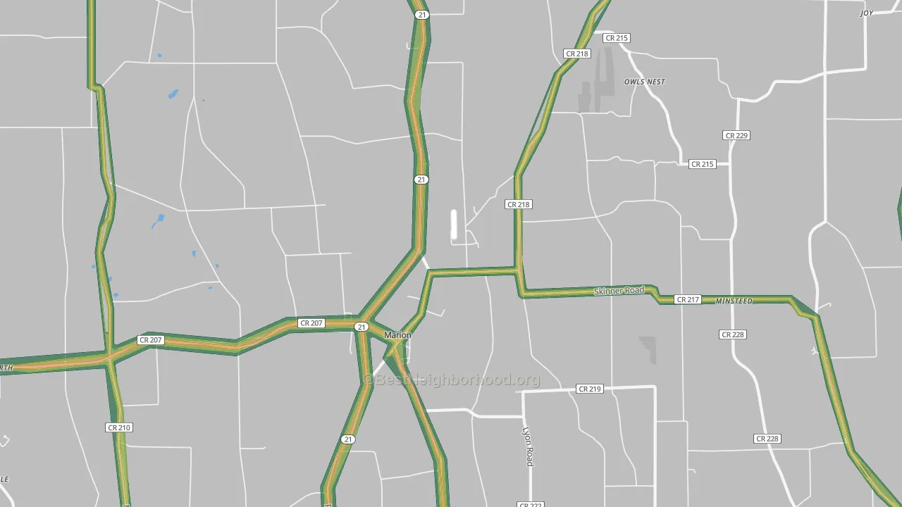 Marion, NY Map of Noise Levels in Marion