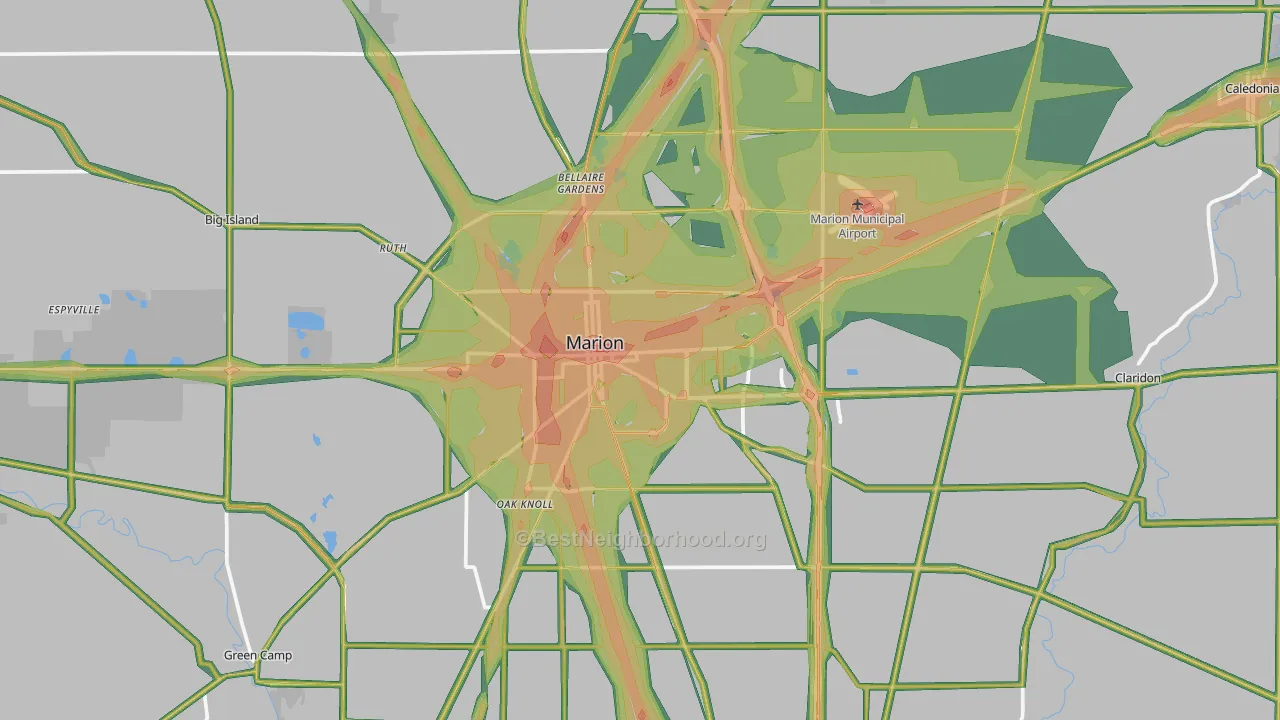 Marion, OH Map of Noise Levels in Marion