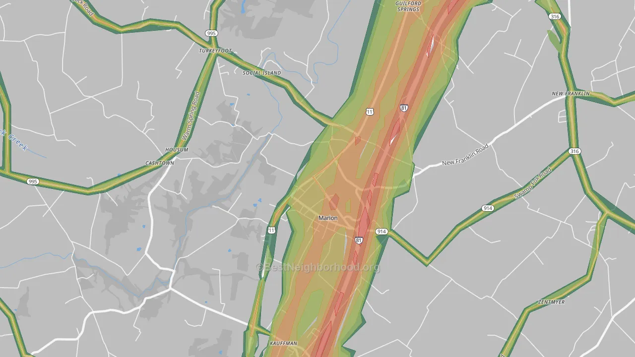 Marion, PA Map of Noise Levels in Marion