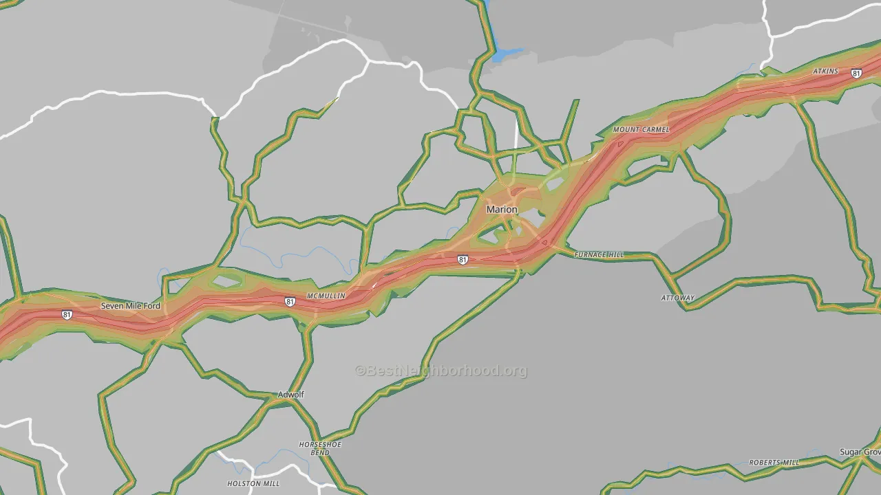 Marion, VA Map of Noise Levels in Marion
