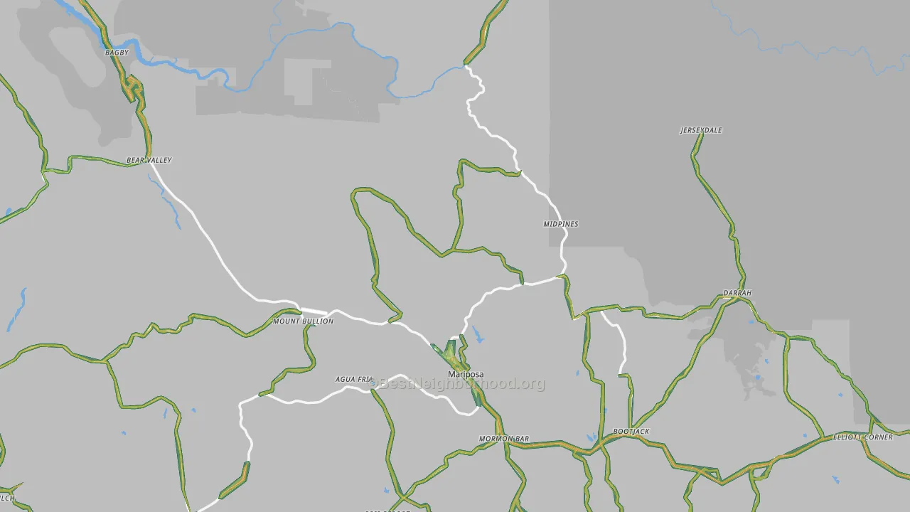 Mariposa County, CA Map of Noise Levels in Mariposa County