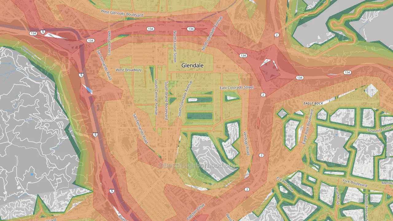 Mariposa, Glendale, CA Map of Noise Levels in Mariposa