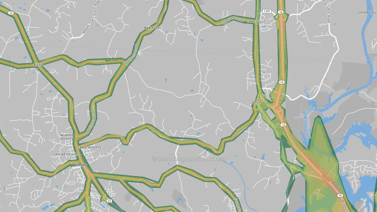 Mariposa, NC Map of Noise Levels in Mariposa