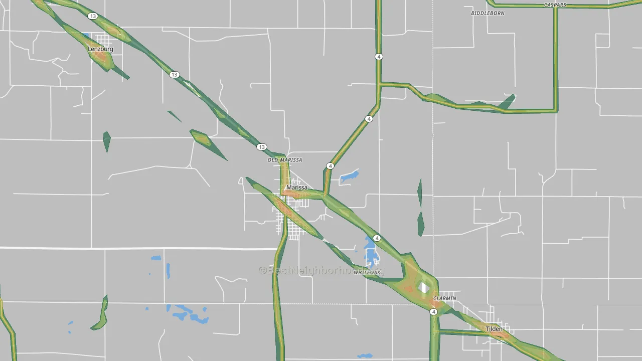 Marissa, IL Map of Noise Levels in Marissa
