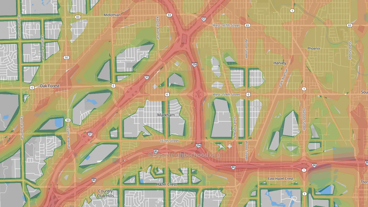Markham, IL Map of Noise Levels in Markham