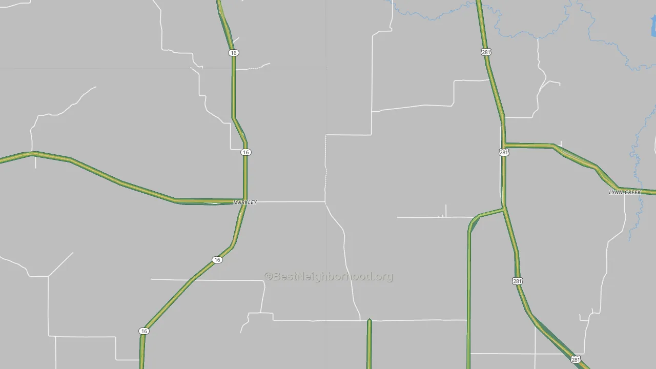 Markley, TX Map of Noise Levels in Markley