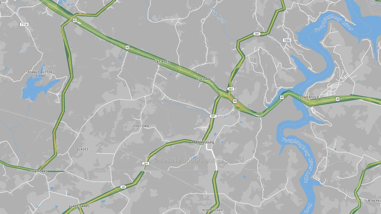 Markleysburg, PA Map of Noise Levels in Markleysburg