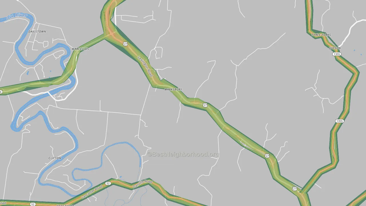 Marksbury, KY Map of Noise Levels in Marksbury