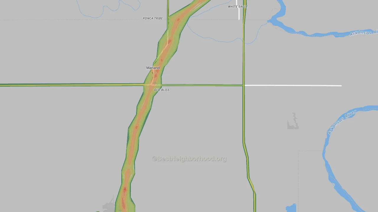 Marland, OK Map of Noise Levels in Marland