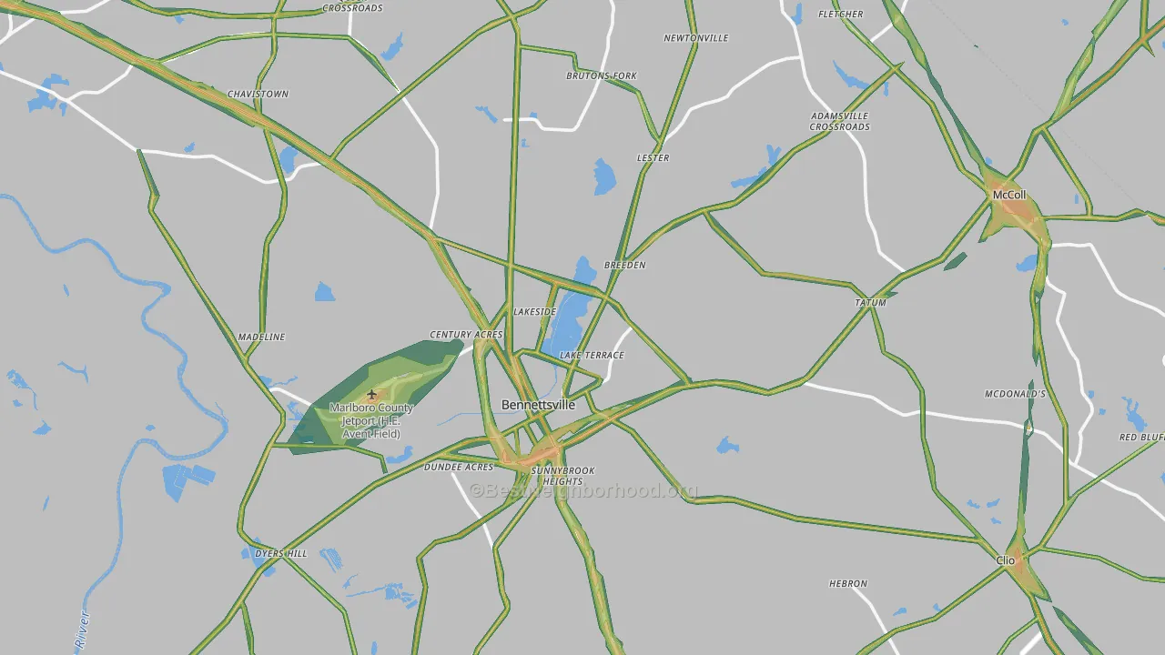 Marlboro County, SC Map of Noise Levels in Marlboro County