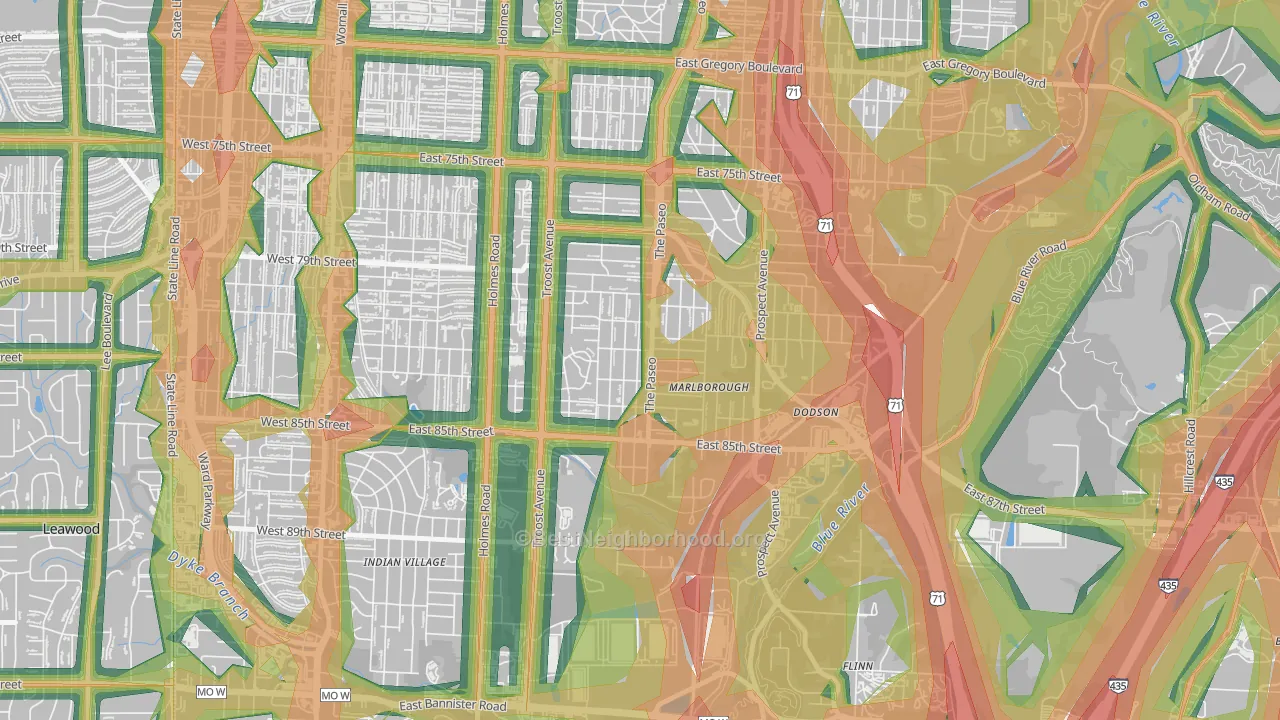 Marlborough Heights-Marlborough Pride, Kansas City, MO Map of Noise Levels in Marlborough Heights-Marlborough Pride