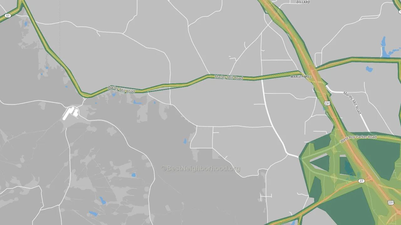 Marley Mill, AL Map of Noise Levels in Marley Mill