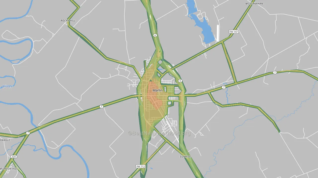 Marlin, TX Map of Noise Levels in Marlin